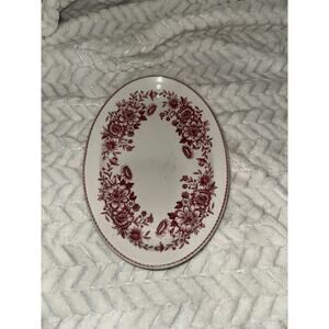 Vintage Carr China Dayton Red Floral Oval Serving Platter 11.5 x 8